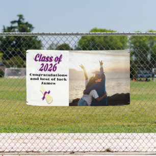 Class of 2026 purple text graduation photo banner