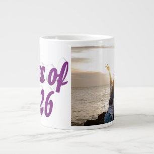 Class of 2026 purple text graduation photo large coffee mug