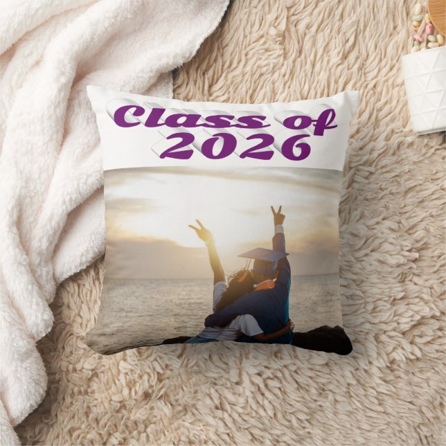 Class of 2026 purple text graduation photo throw pillow (Blanket)