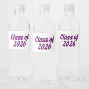 Class of 2026 purple text graduation water bottle label