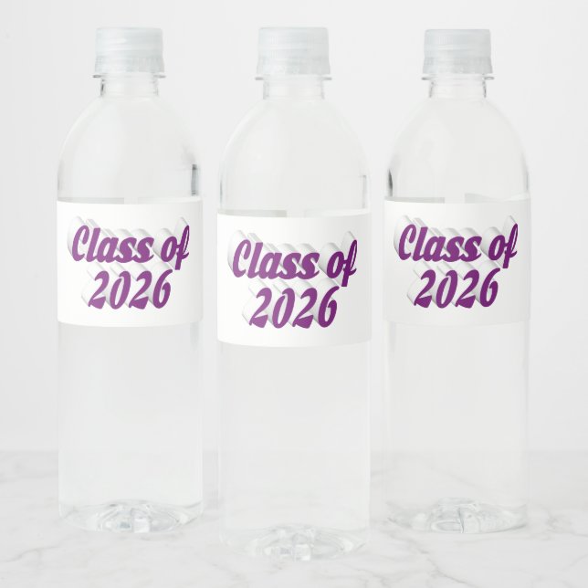 Class of 2026 purple text graduation  water bottle label (Bottles)