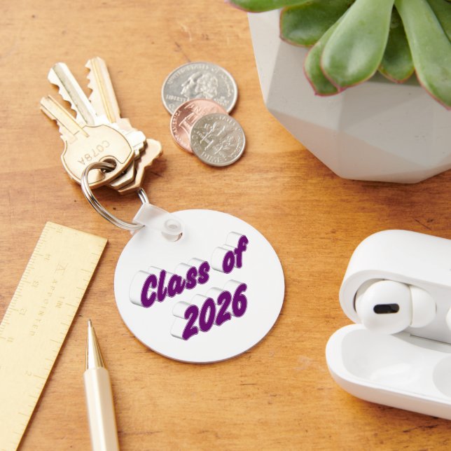 Class of 2026 purple typography graduation  keychain (Desk)