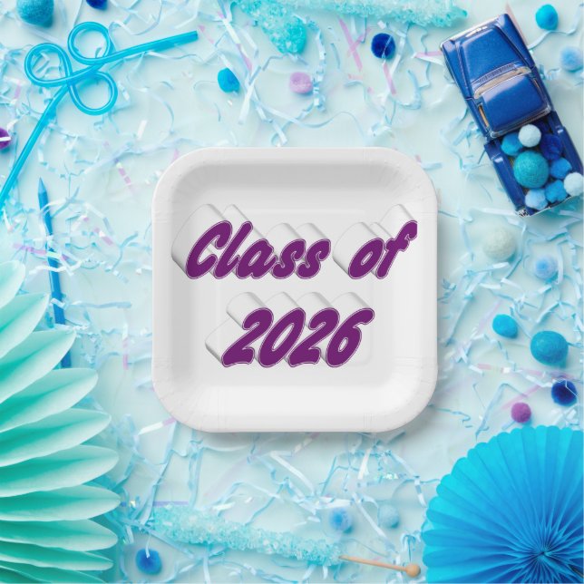 Class of 2026 purple typography graduation  paper plate (Party)
