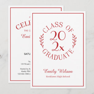 Class Of 2026 Red White Emblem Graduation Party Invitation