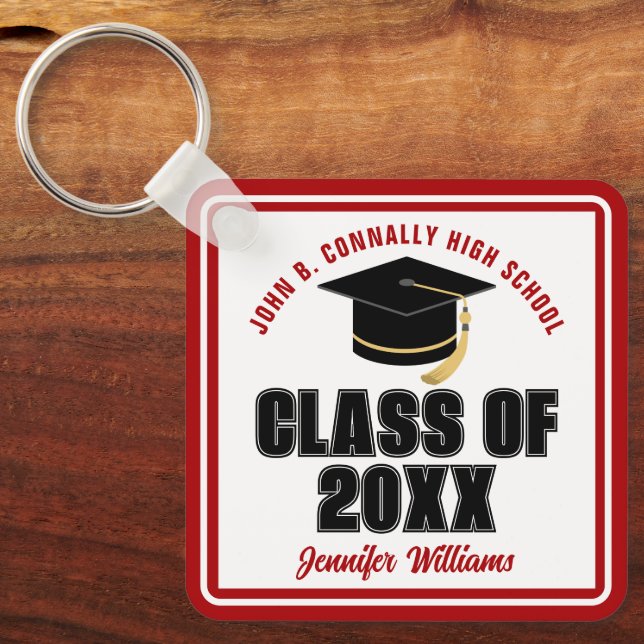 Class of 2026 Red White Personalized Graduate Gift Keychain (Front)