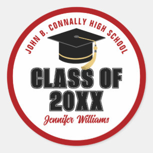 Class of 2026 Red White Personalized Graduate Name Classic Round Sticker