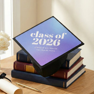 Class of 2026 Retro Blue Purple Personalized Cute Graduation Cap Topper