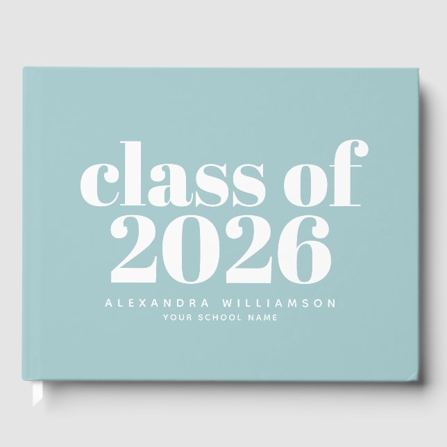 Class of 2026 Retro Soft Blue Personalized Name Guest Book (Front)