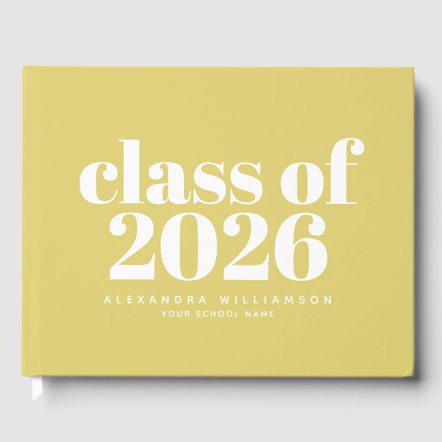 Class of 2026 Retro Soft Yellow Personalized Name Guest Book (Front)