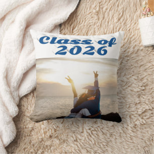 Class of 2026 sea blue text graduation photo throw pillow