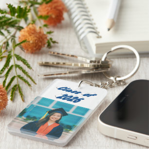 Class of 2026 sea blue typography graduation photo keychain
