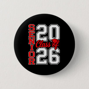 Class Of 2026 Senior 26 Red Graduation Graduate 2 Inch Round Button