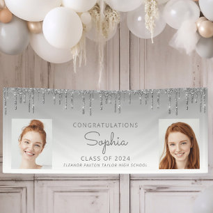 Class of 2026 Silver Glitter 2-Photo Graduation Banner