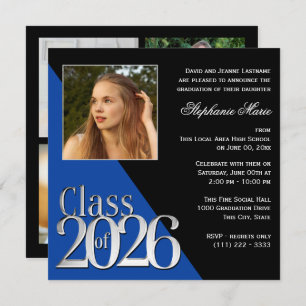 Class of 2026 Silver Grad Blue with Photo Invitation