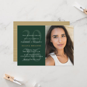 Class of 2026 simple green gold photo graduation  invitation