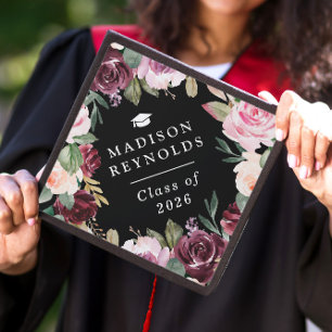 Class of 2026 Sophisticated Floral Accent Graduation Cap Topper