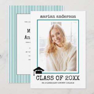 Class of 2026 typewriter teal graduation photo invitation