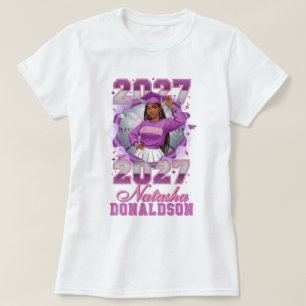 Class of 2027 Black Girl Pink Purple Graduation T-Shirt