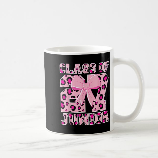 Class of 2027 junior leopard pink bow girly high coffee mug (Right)