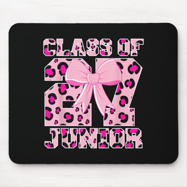 Class of 2027 junior leopard pink bow girly high mouse pad (Front)