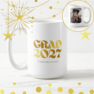 Class of 2027 Photo Black and Gold Typography Coffee Mug