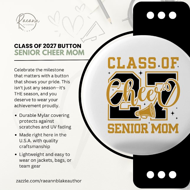 Class of 2027 Senior Cheer Mom Button (Creator Uploaded)