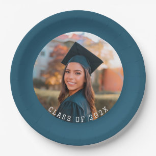 Class of 202X Photo Custom School Color Graduation Paper Plate