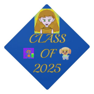 Class of 202x Your Pictures Here Three Pics Blue Graduation Cap Topper