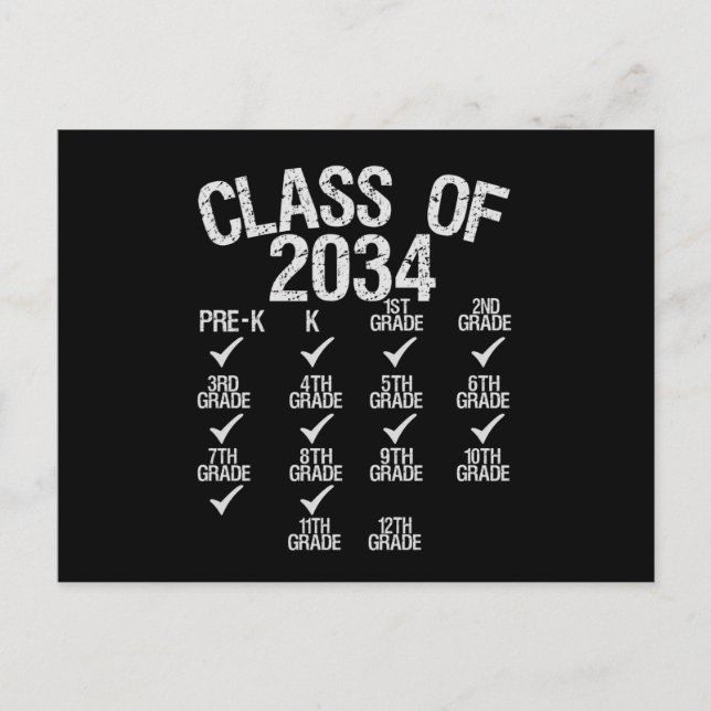 Class Of 2034 Grow With Me 8th Grade Graduation Announcement Postcard (Front)