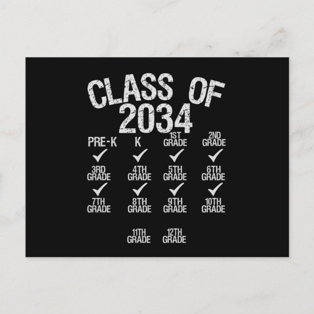Class Of 2034 Grow With Me Graduation 6th Grade Announcement Postcard (Front)