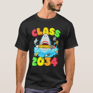 Class Of 2034 Shark Grow With Me Graduation Kinder T-Shirt
