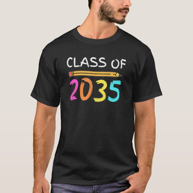 Class Of 2035 Grow With Me  Back School Colours Pe T-Shirt (Front)