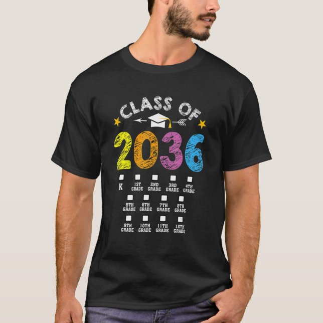 Class Of 2036 Grow With Me Checklist Graduation T-Shirt (Front)