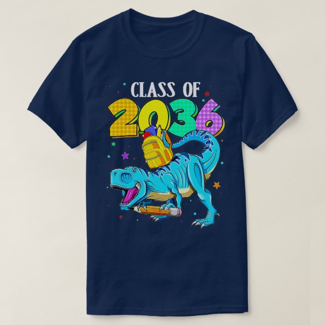 Class of 2036 Grow With Me T Rex Dinosaur T-Shirt (Design Front)