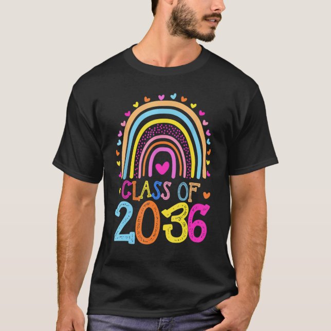 Class Of 2036 Rainbow Pre K Kindergarten Graduatio T-Shirt (Front)