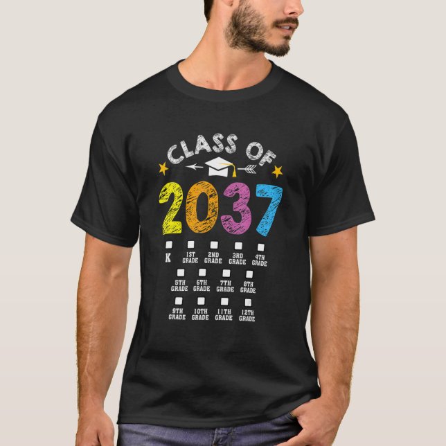 Class Of 2037 Grow With Me Checklist Graduation T-Shirt (Front)