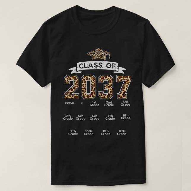 Class of 2037 Grow with me Handprint Leopard PreK  T-Shirt (Design Front)
