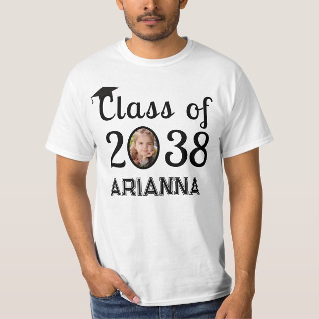 Class of 2038 K-12 Custom Name and Photo keepsake  T-Shirt (Front)