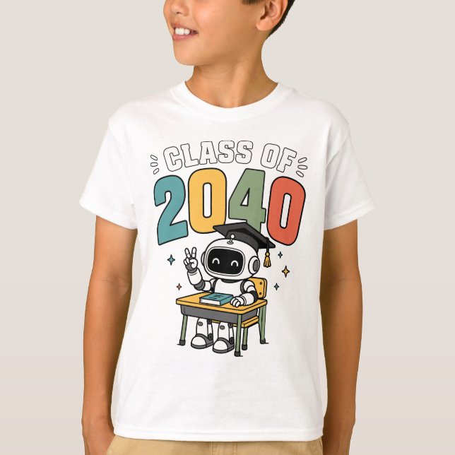 Class of 2040 Future Graduate Robot Graduation T-Shirt (Front)