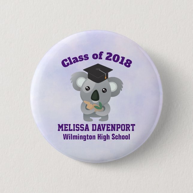 Class of 20xx Cute Koala Bear in Graduation Cap 2 Inch Round Button (Front)