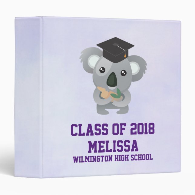 Class of 20xx Cute Koala Bear in Graduation Cap Binder (Front/Spine)