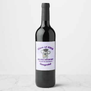 Class of 20xx Cute Koala Bear in Graduation Cap Wine Label