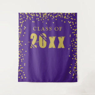 CLASS OF 20XX Gold Confetti Purple Photo Backdrop Tapestry