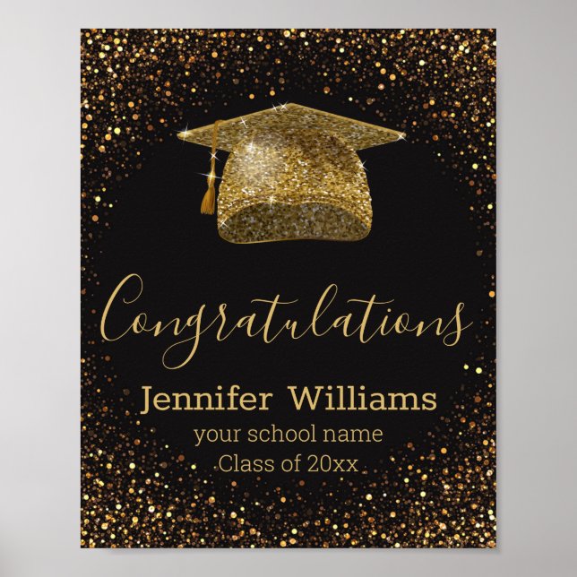 Class of 20xx graduate gold hat stylish black chic poster (Front)