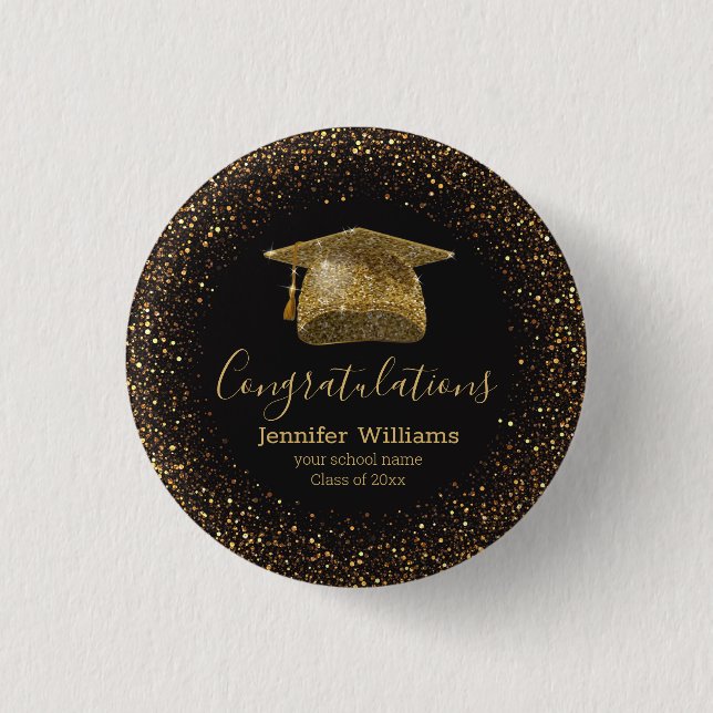 Class of 20xx graduate hat gold luxury black chic 1 inch round button (Front)