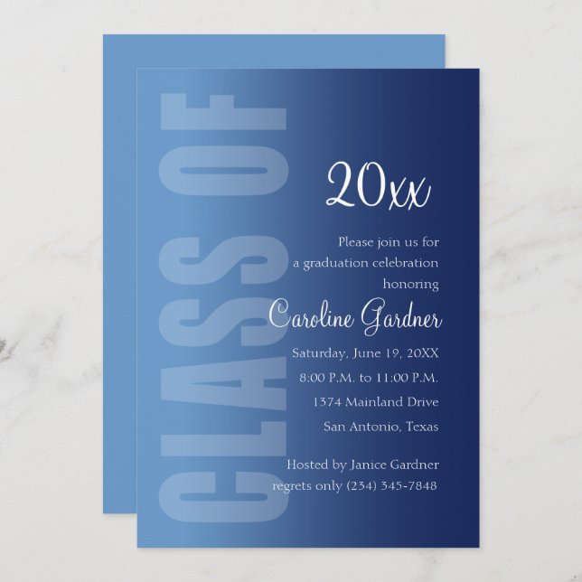Class of 20XX Graduation Any Colour with Navy Fade Invitation (Front/Back)