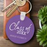 Class of 20XX Graduation Party - Purple and White Keychain<br><div class="desc">A modern and trendy design for any graduate. Add any year to personalize this elegant and modern script. This can be used for any graduate - high school,  college,  grad school,  med school or even trade school.</div>