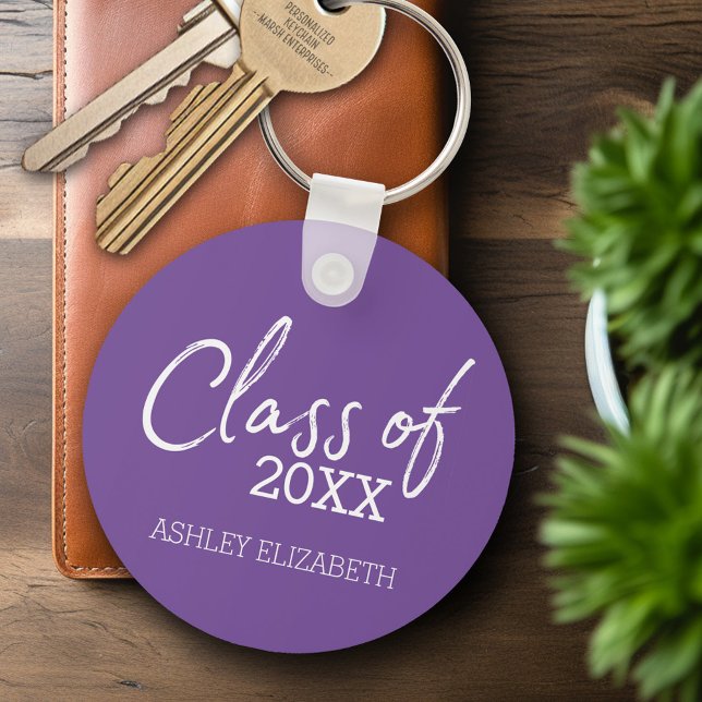 Class of 20XX Graduation Party - Purple and White Keychain (Personalized Keychain - Graduation Party Favor)