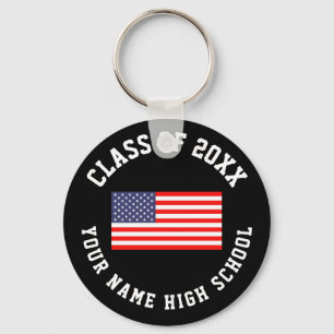 Class of 20xx high school graduation American flag Keychain