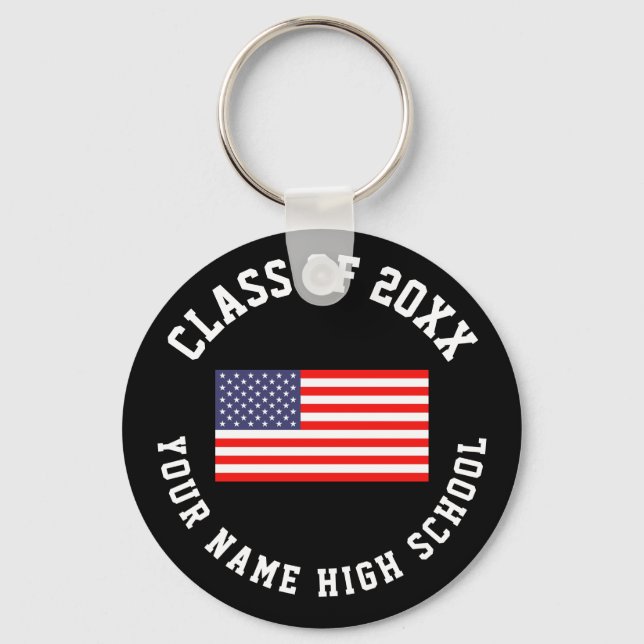 Class of 20xx high school graduation American flag Keychain (Front)
